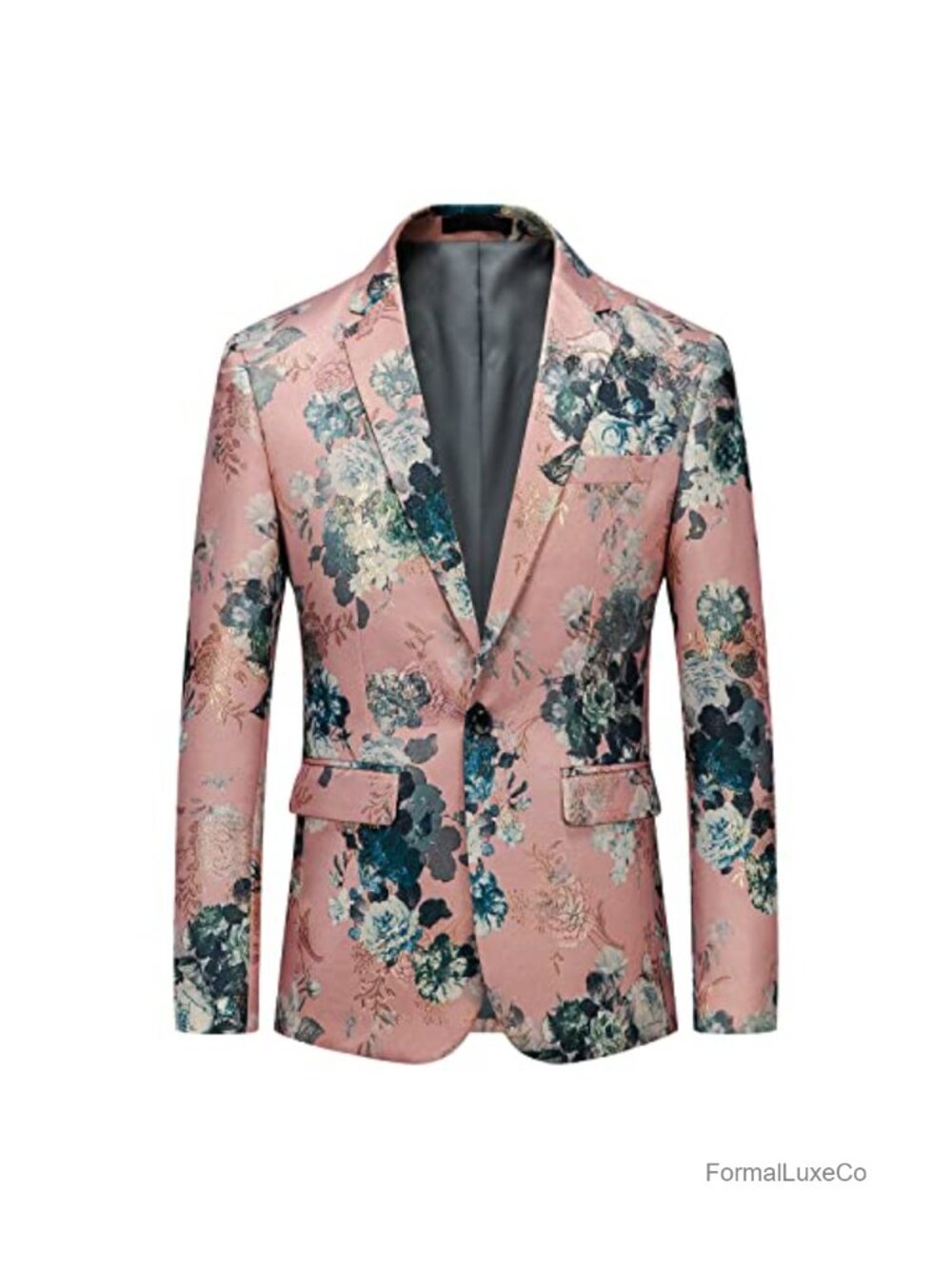 Slim Fit Floral Printed Blazer Sport Coat Long Sleeve Button